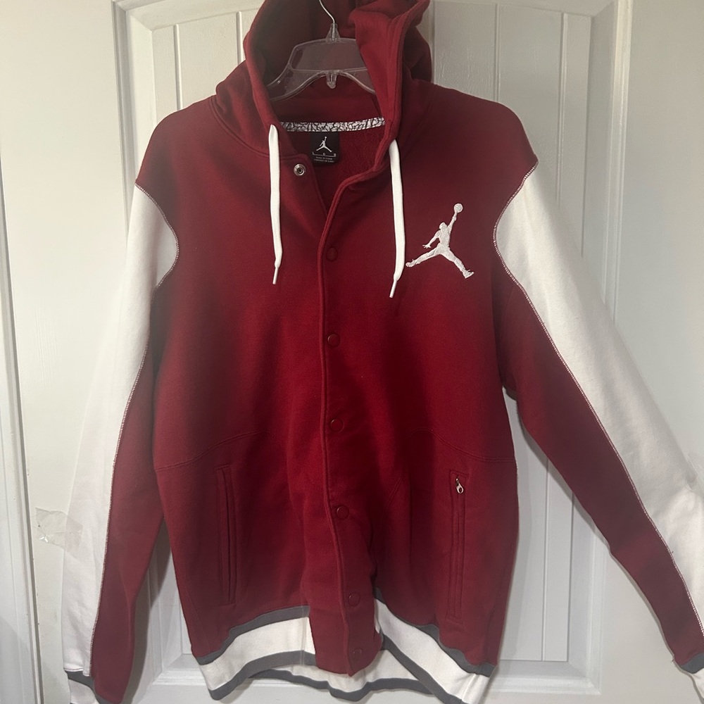 Jordan Maroon and White Hooded Varsity Jacket